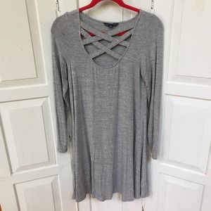 American Eagle Gray Dress w/ Lattice Neckline
